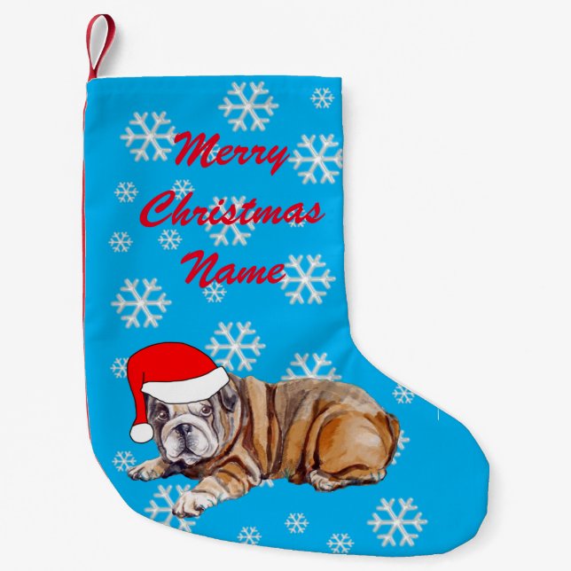 Cute Bulldog med Santa Hat Liten Julstrumpa (Framsidan)