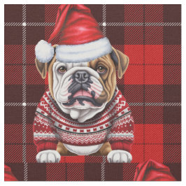 Cute Bulldog och Red Helgdag Play-jul Tyg