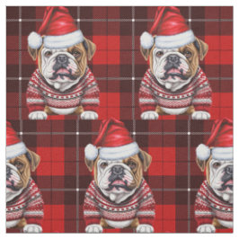 Cute Bulldog och Red Helgdag Play-jul Tyg