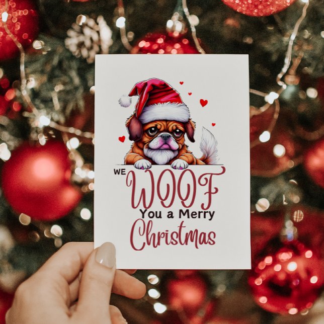 CUTE BULLDOG ÖNSKAR ER I GOD JUL JULKORT (WE WOOF YOU A MERRY CHRISTMAS CARD)