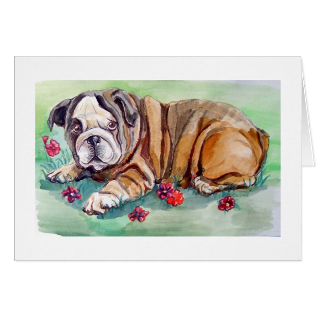 Cute Bulldog Puppy-färgkort Hälsningskort (Framsidan Horizontal)