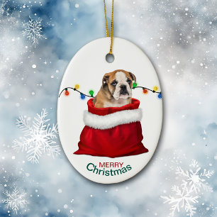 Cute Bulldog Puppy i Helgdag Gift Bag Julgransprydnad Keramik