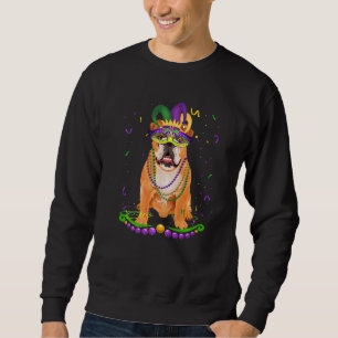 Cute Bulldog Wearing Carnival Mask Mardi Gras Hund Lång Ärmad Tröja