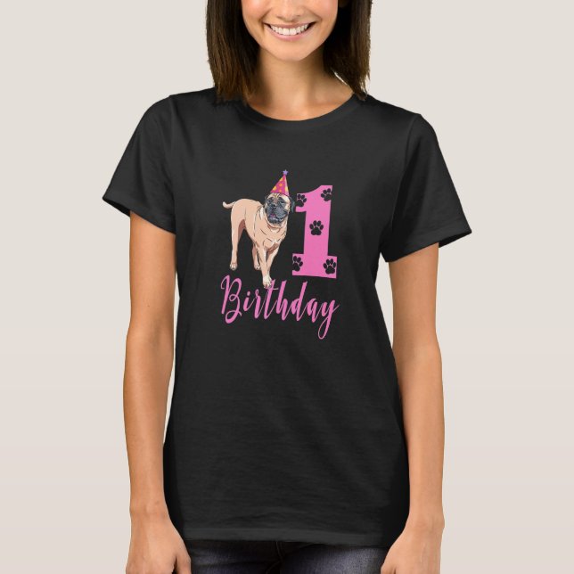 Cute Bullmastiff 1:e födelsedagen T Shirt (Framsida)