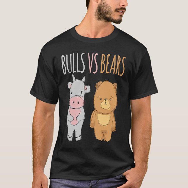 Cute Bulls vs. Bears Forex Crypto Lagrar Traders T Shirt (Framsida)