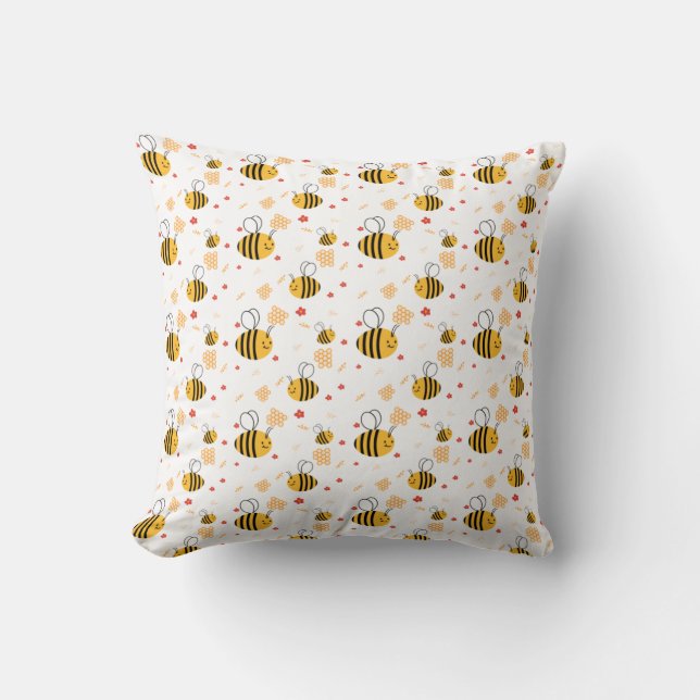 Cute Bumblebee and Flowers Kudde (Framsida)