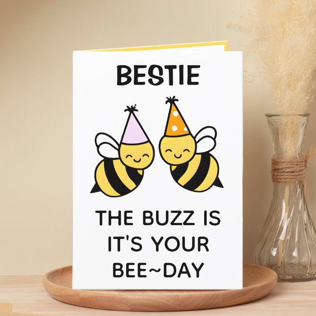 Cute Bumblebee Bee Best Friend Grattis på födelsed Tack Kort (cute bee bumblebee birthday card for best friend)