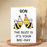 Cute Bumblebee Bee Child Son Grattis på födelsedag Tack Kort<br><div class="desc">Tittar du ett unikt sätt att uttrycka kärlek och humor för ditt barn? Vårt lustigt reklamkort för humlor är perfektens val för din son på hans födelsedag! Anpassa den genom att lägga till ditt eget personliga meddelande. Utformningen har två bin med rosa och orange födelsedagsfest.</div>