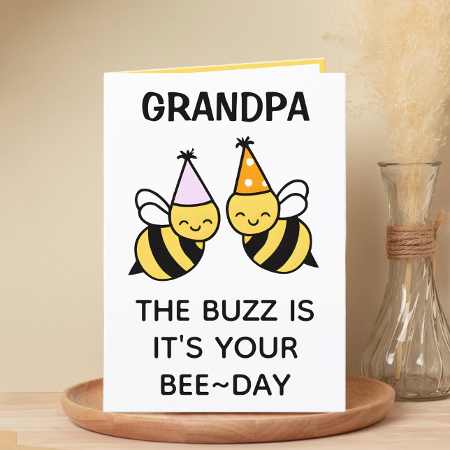 Cute Bumblebee Bee Grandfather Grattis på födelsed Tack Kort (cute bee bumblebee birthday card for grandfather)
