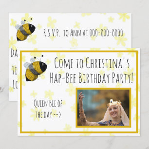 Cute Bumblebee Gult och Black HapBee Birthday Inbjudningar