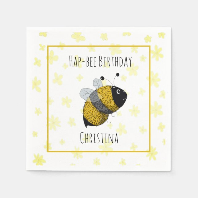Cute Bumblebee Gult och Black | HapBee Birthday Pappersservett (Framsidan)