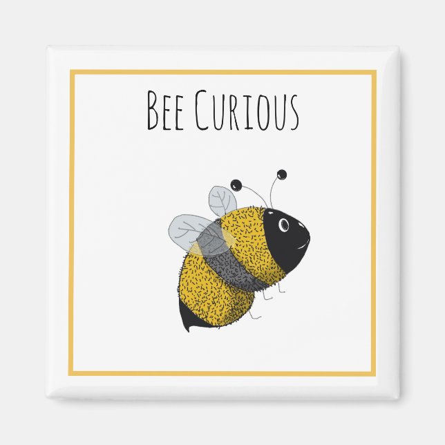 Cute Bumblebee Gult och Black | Nyfikna bin Magnet (Framsidan)