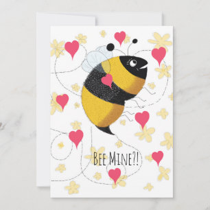 Cute Bumblebee med Rosa Hjärter på Gultens Daisy Julkort