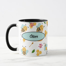 Cute Bumblebee och honung mönster med namn Mugg
