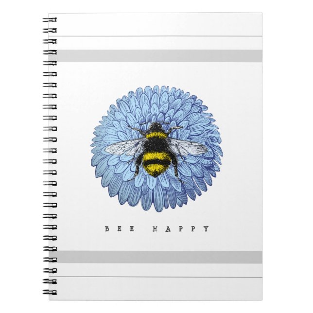 Cute Bumblebee på Blue Flower Nature Anteckningsbok (Framsidan)