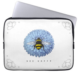 Cute Bumblebee på Blue Flower Nature Laptop Fodral