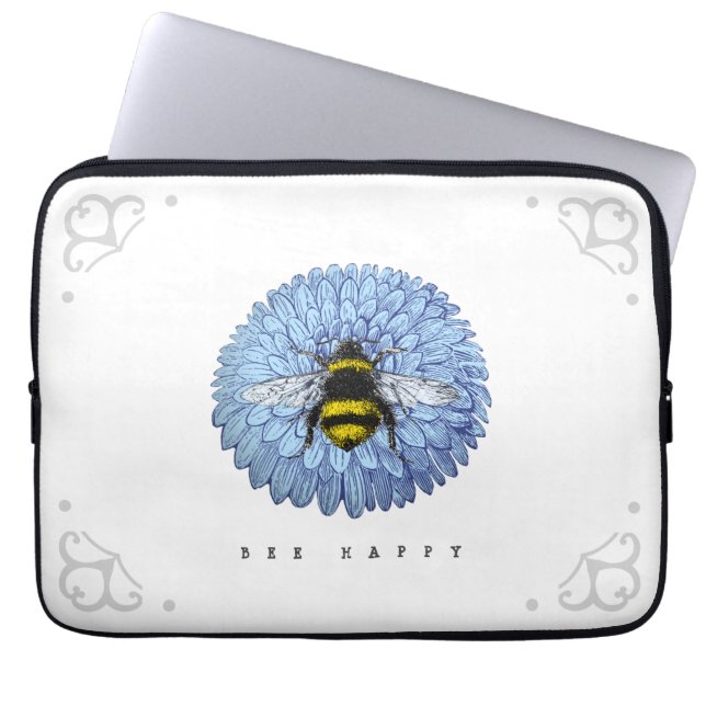 Cute Bumblebee på Blue Flower Nature Laptop Fodral (Framsidan)