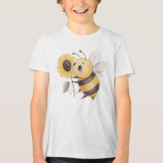 Cute Bumblebee with Sunflower Illustration T Shirt (Framsida)