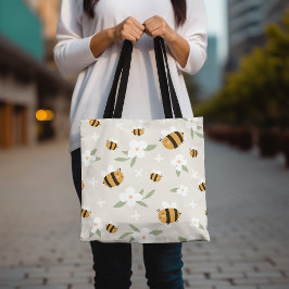 Cute Bumblebees Tote Bag, Blommigt Design Tote Bag Tygkasse