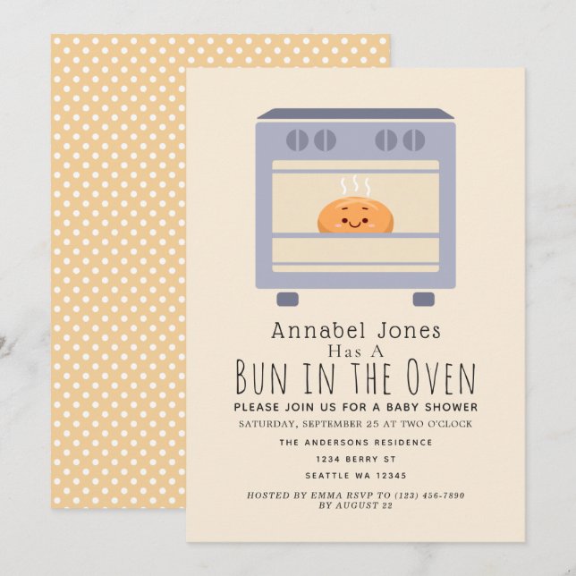 Cute Bun i Oven Gender-Neutralt Baby Inbjudningar (Fram/baksida)