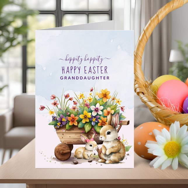 Cute Bunnies Anpassningsbar Granddotter Påsk Helgkort (Cute Bunnies Custom Granddaughter Easter Holiday Card)