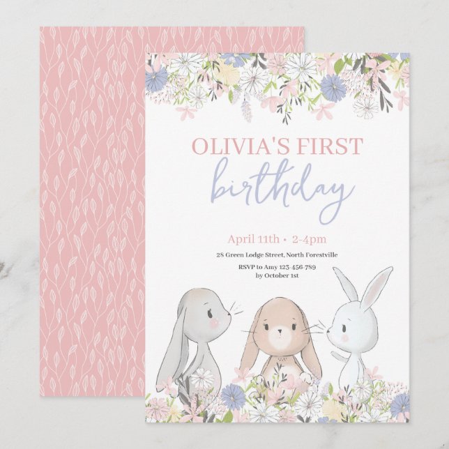Cute Bunnies Birthday-inbjudan Inbjudningar (Fram/baksida)