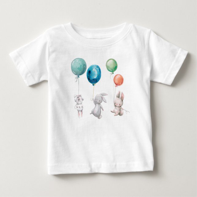 Cute Bunnies Bunny Balloons Anpassningsbar Baby T- T Shirt (Framsida)