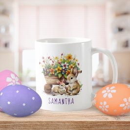 Cute Bunnies Custom Name Girl Påsk Kaffemugg