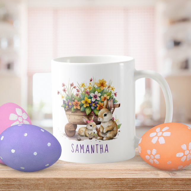 Cute Bunnies Custom Name Girl Påsk Kaffemugg (Cute Bunnies Custom Name Girl Easter Coffee Mug)