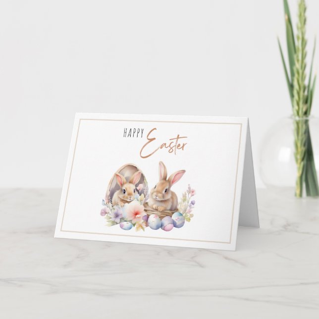 Cute Bunnies Eggs Påsk Hälsning Helgkort (Framsida)