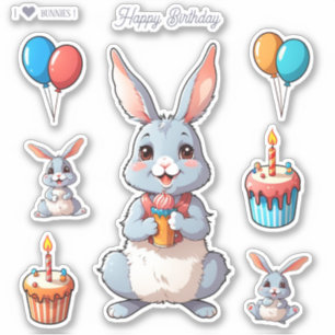 Cute Bunnies Grattis på födelsedagen Stickers Klistermärken