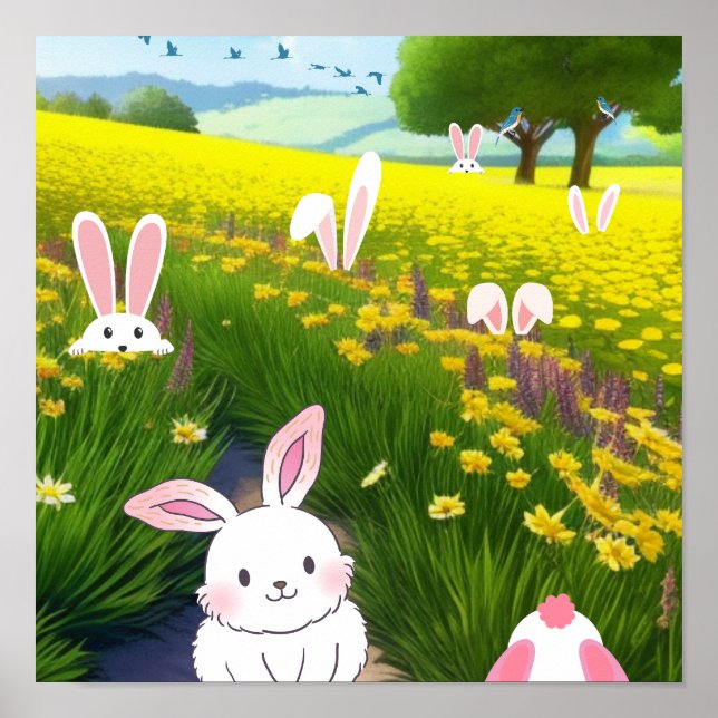 Cute Bunnies i Fält Poster (Framsidan)