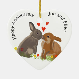 Cute Bunnies Kissing-årsdagen Heart Julgransprydnad Keramik