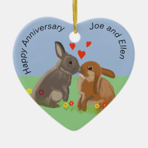 Cute Bunnies Kissing-årsdagen Heart Julgransprydnad Keramik