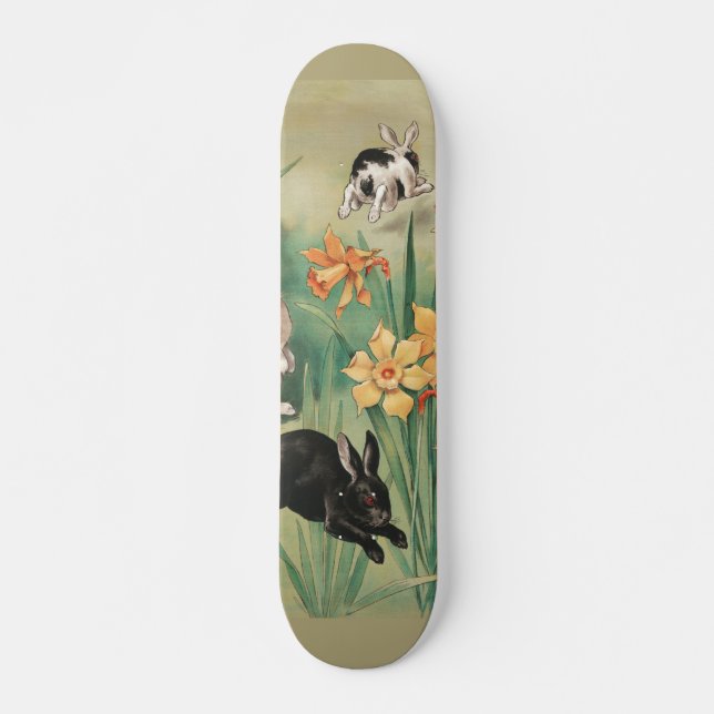 Cute Bunnies med Daffodil Flowers Antique Påsk Mini Skateboard Bräda 18,5 Cm (Framsida)