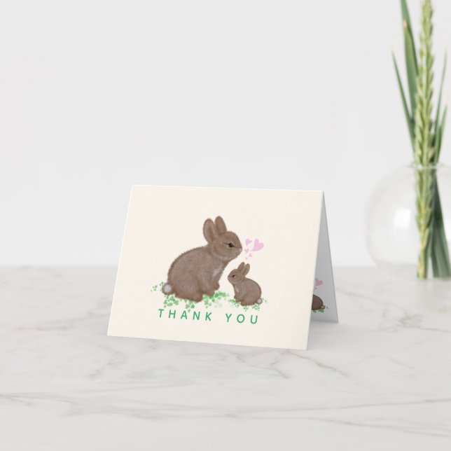 Cute Bunnies med Hearts Baby Shower Tack Kort (Framsida)
