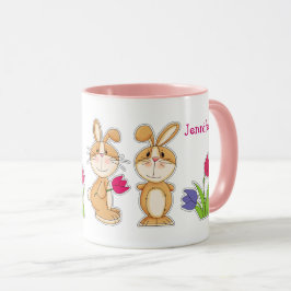 Cute Bunnies med Tulips Påsk Anpassningsbar Gift Mugg