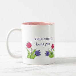Cute Bunnies med Tulips Påsk Anpassningsbar Gift Mugg