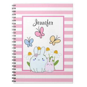 Cute Bunnies med Vår Daisy och fjärilar Anteckningsbok