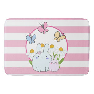 Cute Bunnies med Vår Daisy och fjärilar Badrumsmatta