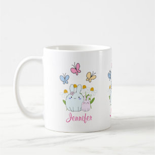 Cute Bunnies med Vår Daisy och fjärilar Kaffemugg