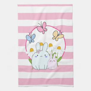 Cute Bunnies med Vår Daisy och fjärilar Kökshandduk