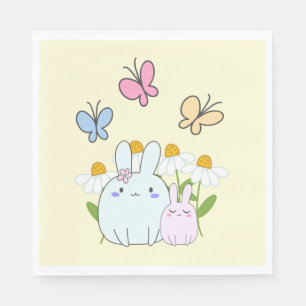 Cute Bunnies med Vår Daisy och fjärilar Pappersservett