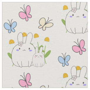 Cute Bunnies med Vår Daisy och fjärilar Tyg