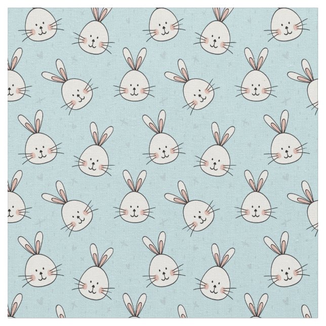 Cute Bunnies Mönster på Baby blue Tyg (Närbild)