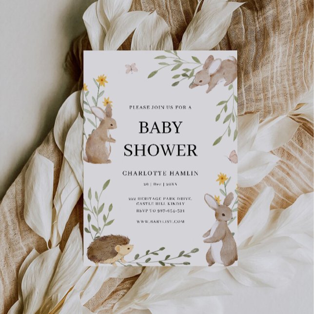 Cute Bunnies och Greenery Baby Shower Inbjudningar (Cute Bunnies And Greenery Baby Shower Invitation)