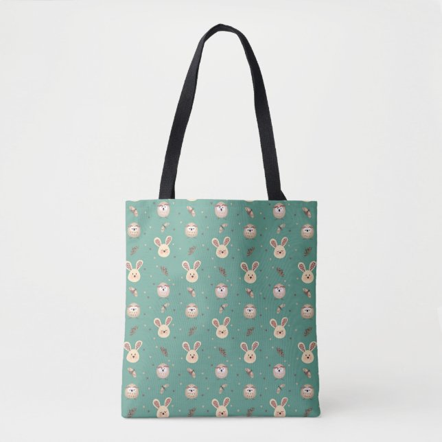 Cute Bunnies, Owls and Moths Tote Tygkasse (Framsida)