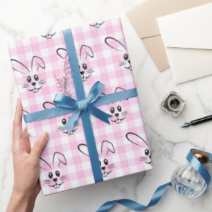 Cute Bunnies på Rosa Gingham Presentpapper