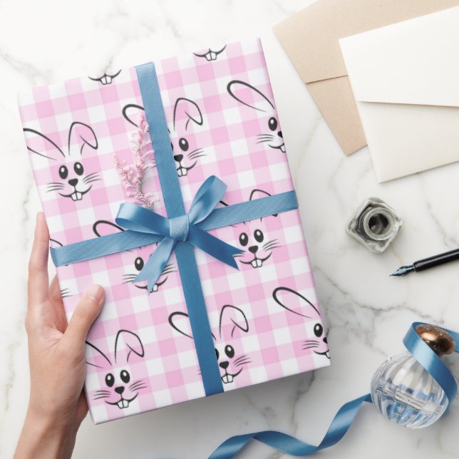 Cute Bunnies på Rosa Gingham Presentpapper (Gifting)