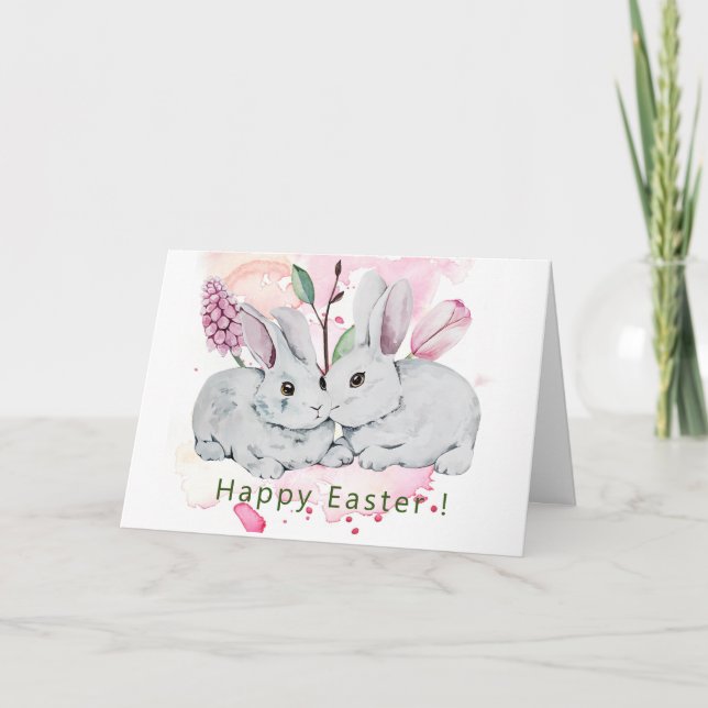 Cute Bunnies Påsk Hälsning Card Kort (Framsida)
